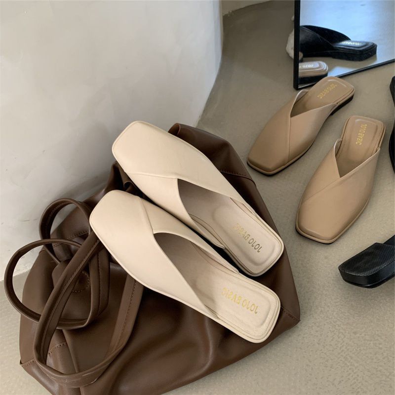 Women's Square Toe Baotou Mule Sandals, Flat Soft-Sole Slides