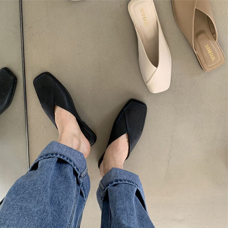 Women's Square Toe Baotou Mule Sandals, Flat Soft-Sole Slides
