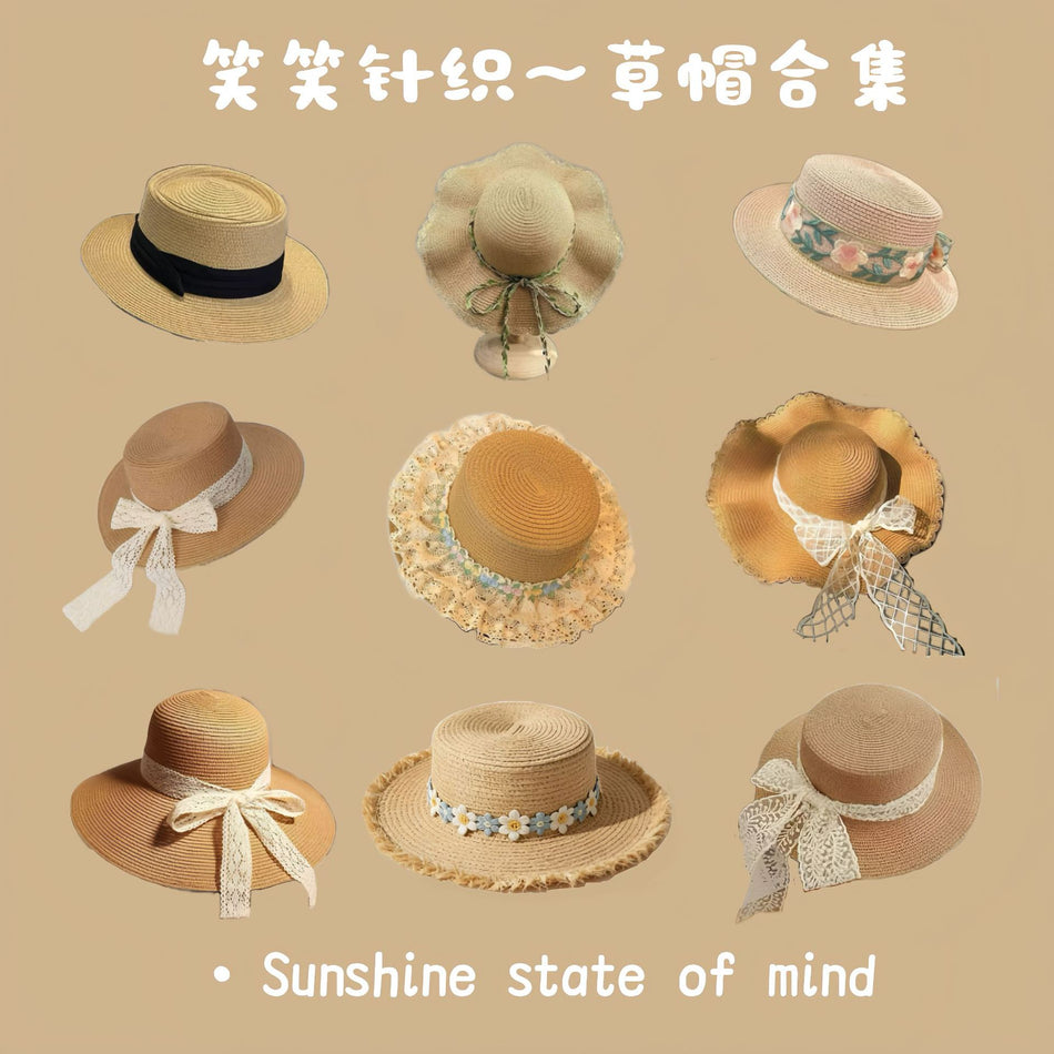 Women's Lace Straw Hat, Wide Brim Beach Sun Hat