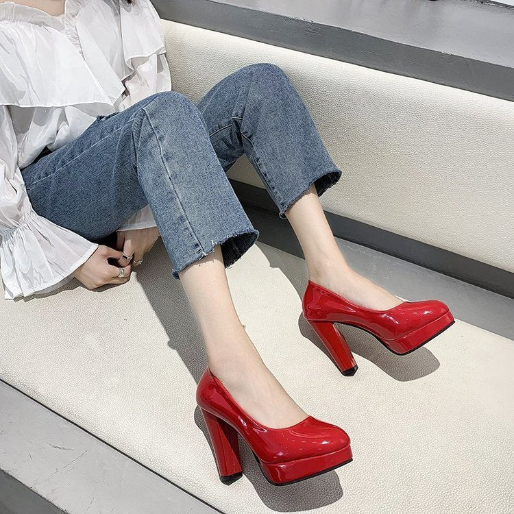 Women's Thick Heel High Heels, Round Toe Wedding Bridal Shoes