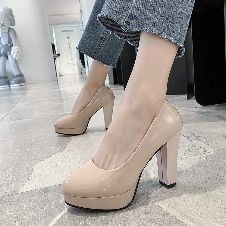 Women's Thick Heel High Heels, Round Toe Wedding Bridal Shoes
