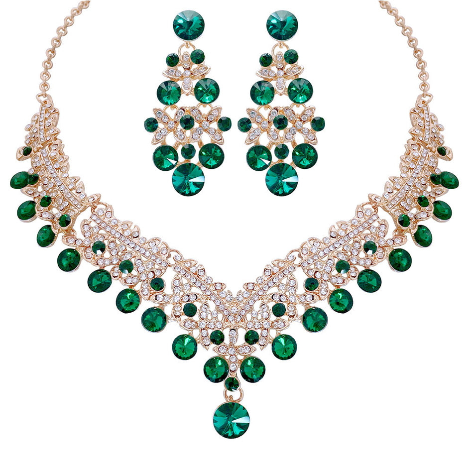 Women's Rhinestone Necklace and Earring Set, Bridal Two-Piece