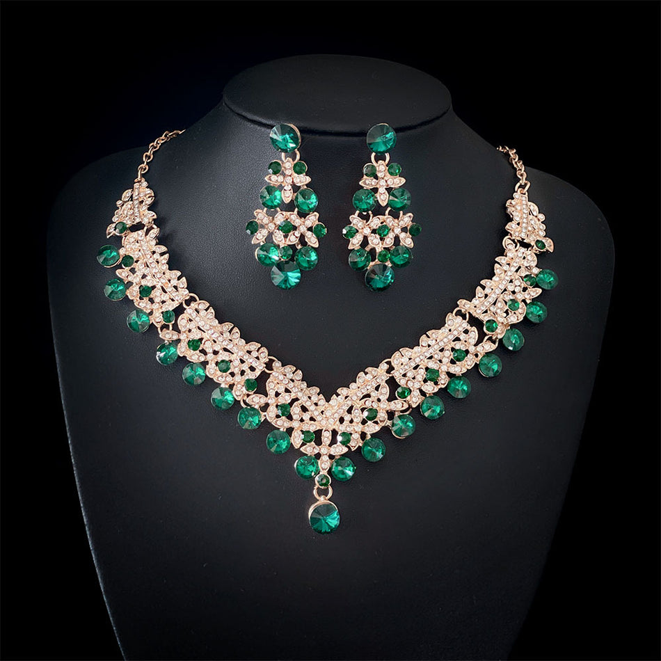 Women's Rhinestone Necklace and Earring Set, Bridal Two-Piece