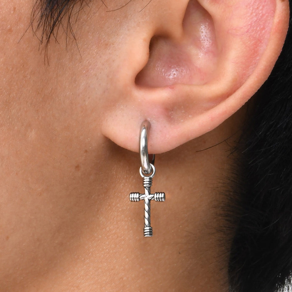 Stainless Steel Twist Cross Earrings Men Jewelry