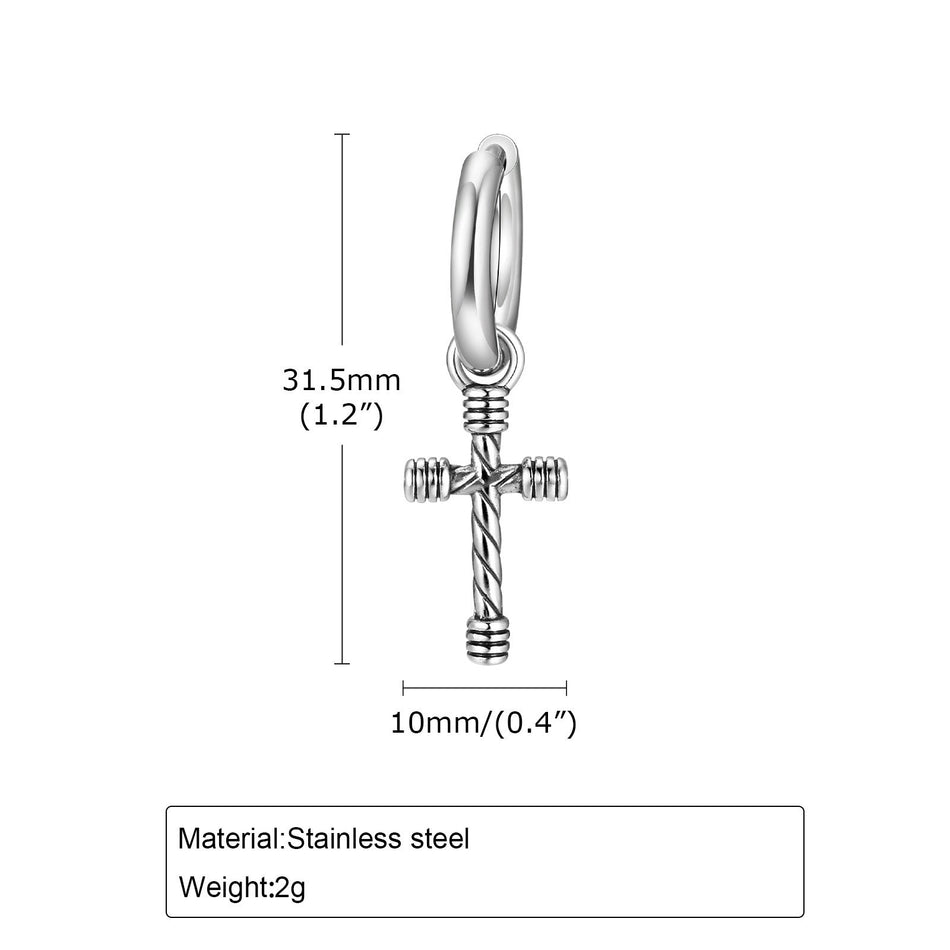Stainless Steel Twist Cross Earrings Men Jewelry