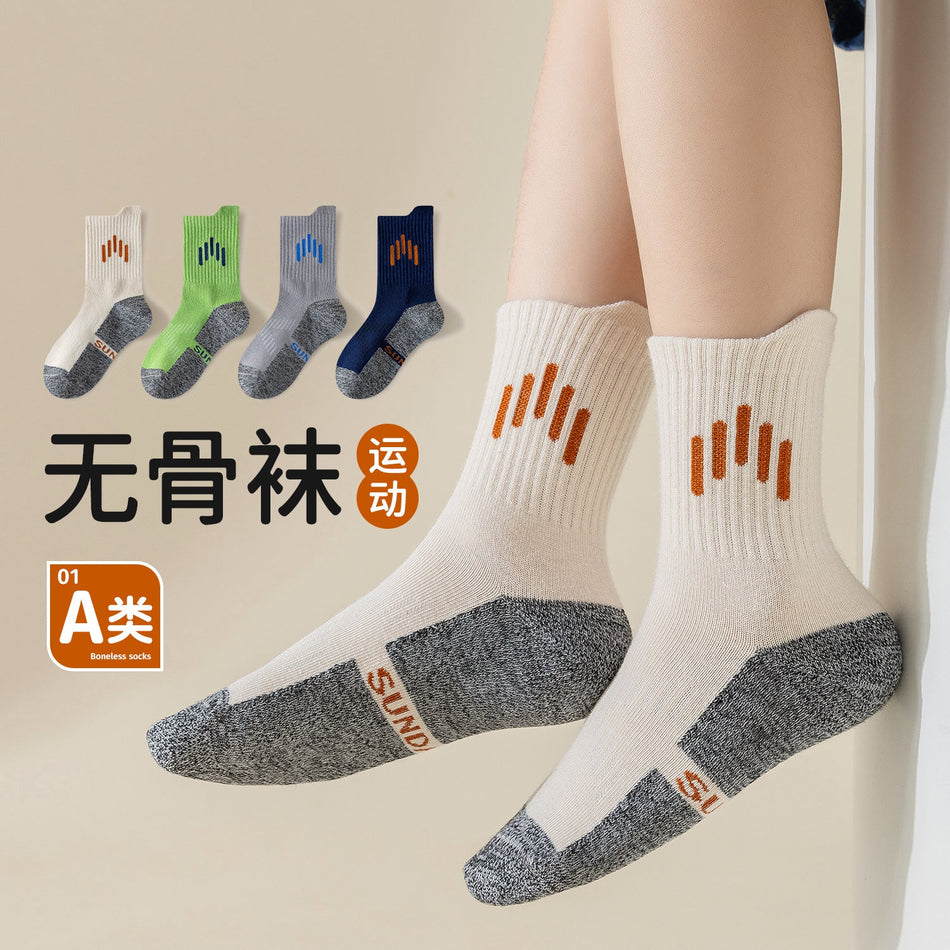 PACK OF 4- Kids' Cotton Sports Jacquard Stripe Crew Socks.