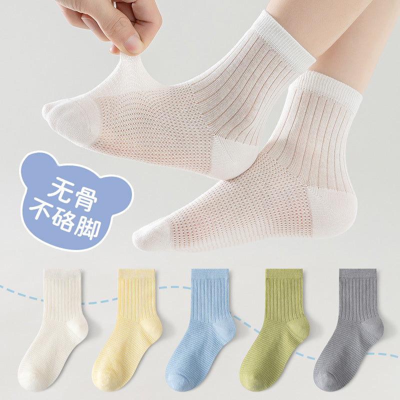 Kids' Pure Cotton Mesh Breathable Mid-Calf Socks for Boys & Girls