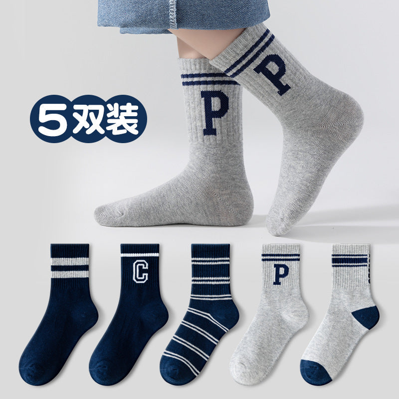 Kids' Cotton Jacquard Breathable Mid-Calf Sports Socks for Boys
