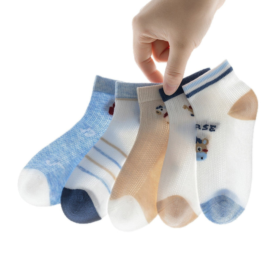 PACK OF 5-Kids' Cotton Mesh Ankle Breathable Sports Socks for