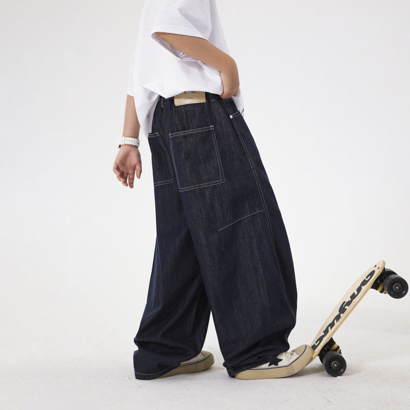 Boys' Wide-Leg Ice Silk Denim Pants, Korean Style