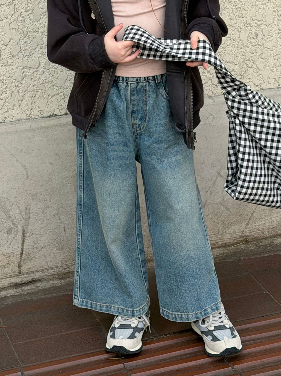 Kids' 95% Cotton Wide-Leg Jeans Casual Autumn Trousers