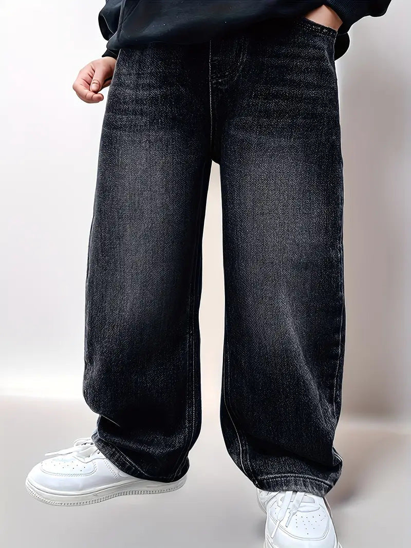 Boys' Retro Denim Straight-Leg Pants Cotton Blend Casual Jeans