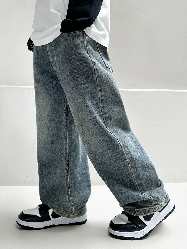 Boys' Retro Denim Straight-Leg Pants Cotton Blend Casual Jeans