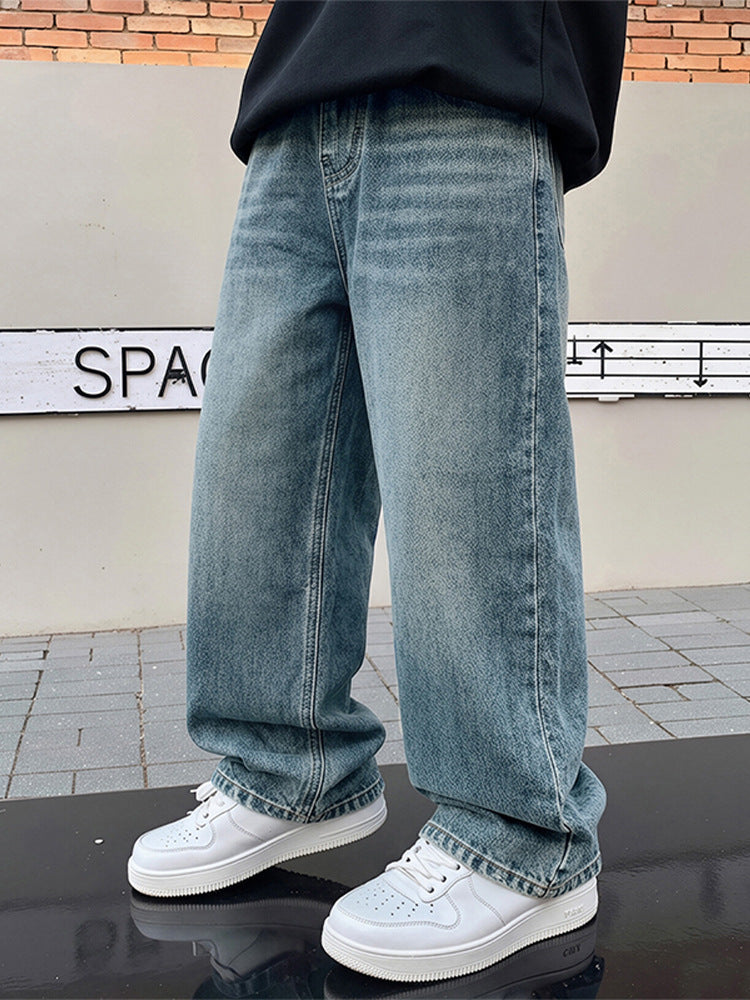 Boys Wide-Leg Straight Jeans, Casual Cotton-Blend Denim Pants