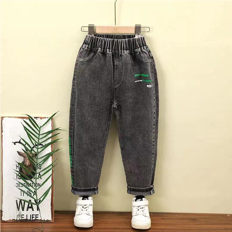 Kids' Korean Style Jeans High-Waisted Casual Pants Polyester