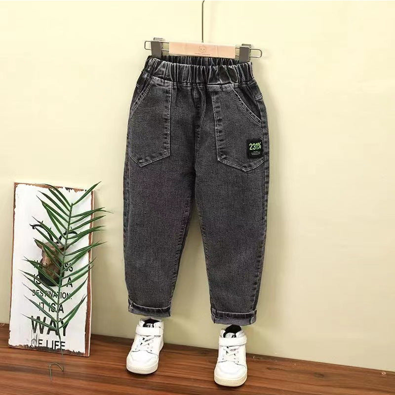 Kids' Korean Style Jeans High-Waisted Casual Pants Polyester