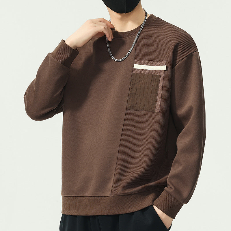 Men's Patchwork Label Crewneck Slim Knit Sweater Top