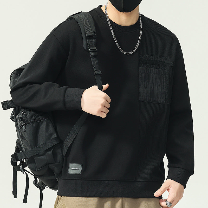Men's Patchwork Label Crewneck Slim Knit Sweater Top
