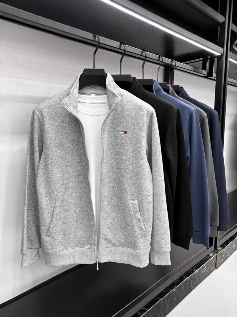 Men's Stand Collar Cardigan Jacket Loose Cotton Sweatshirt Top