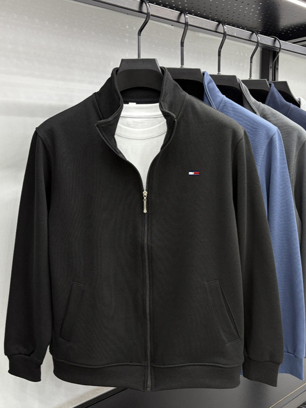 Men's Stand Collar Cardigan Jacket Loose Cotton Sweatshirt Top