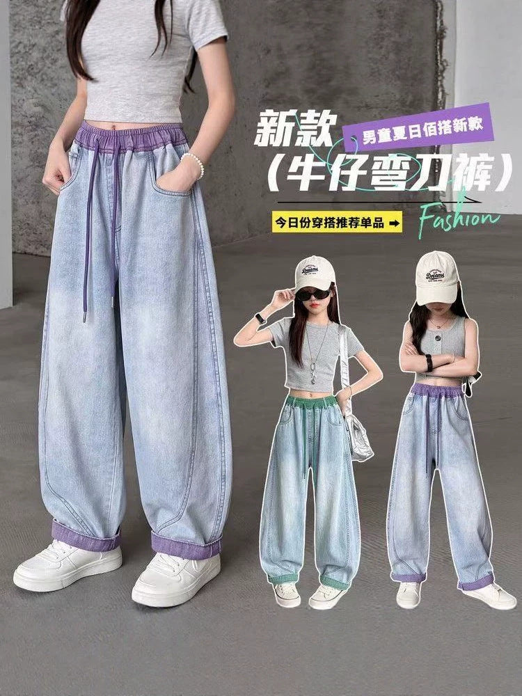 Girls' Korean Style Wide-Leg Jeans High-Waisted Summer Pants