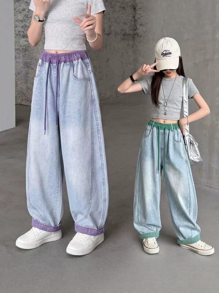 Girls' Korean Style Wide-Leg Jeans High-Waisted Summer Pants