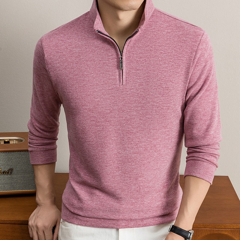 Men's Mock Neck Half-Zip Short Sleeve Solid Casual T-Shirt