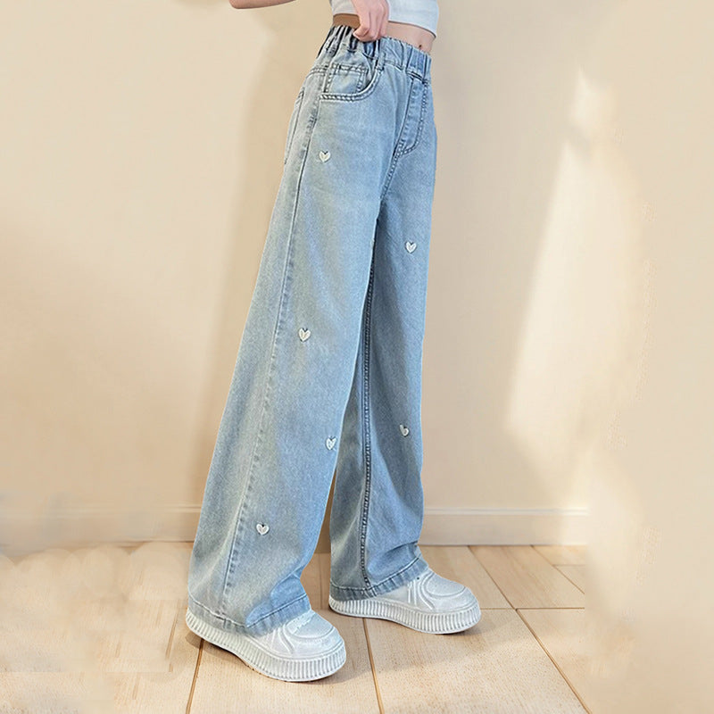 Girls' Lyocell Tencel Jeans High-Waisted Wide-Leg Summer Pants