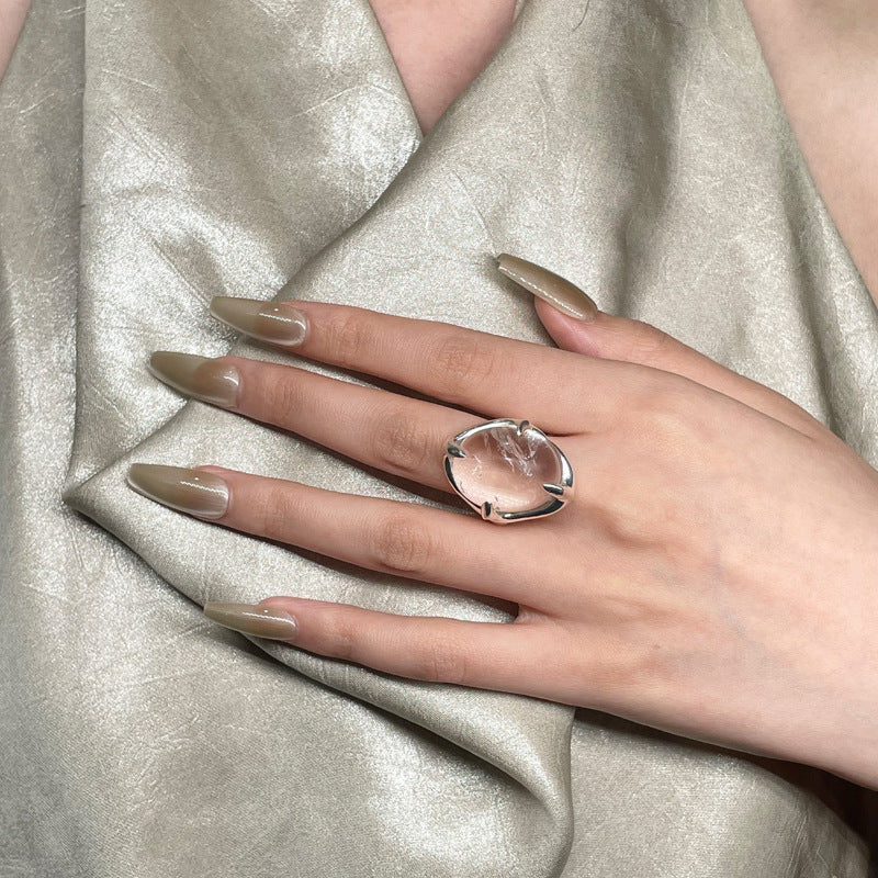 2PC-Women's Twisted Claw Ring, White Crystal Adjustable Design