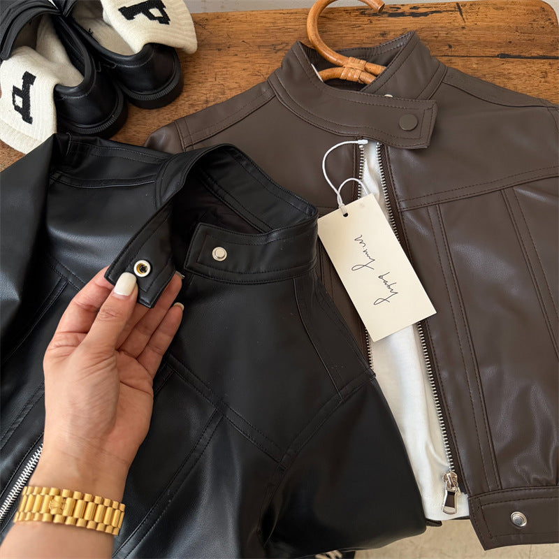 Kids' Cotton Stand Collar Jacket Korean Style Zipper Coat