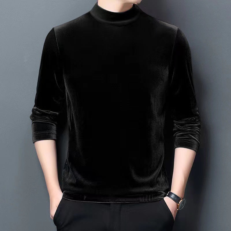 Men's Gold Velvet Half Turtleneck Long Sleeve Base Layer Tee