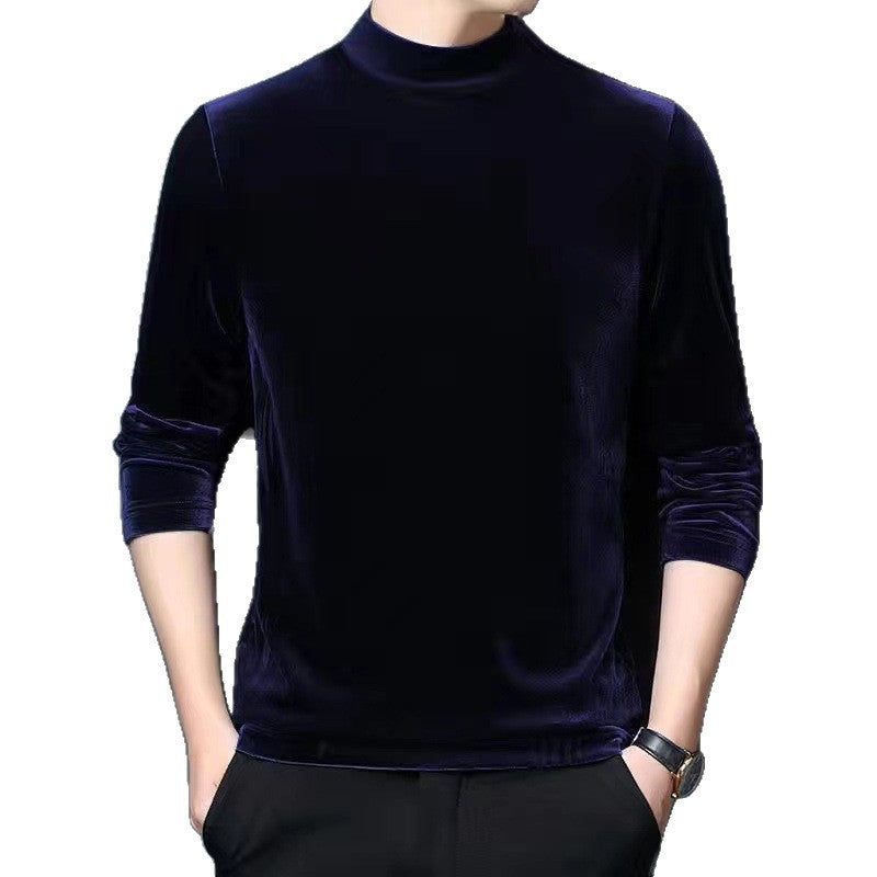 Men's Gold Velvet Half Turtleneck Long Sleeve Base Layer Tee