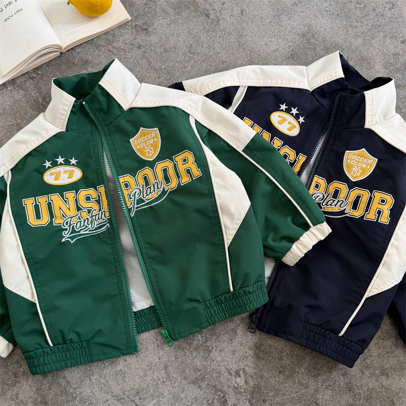 Kids' Cotton Embroidered Baseball Jacket Korean Style Autumn