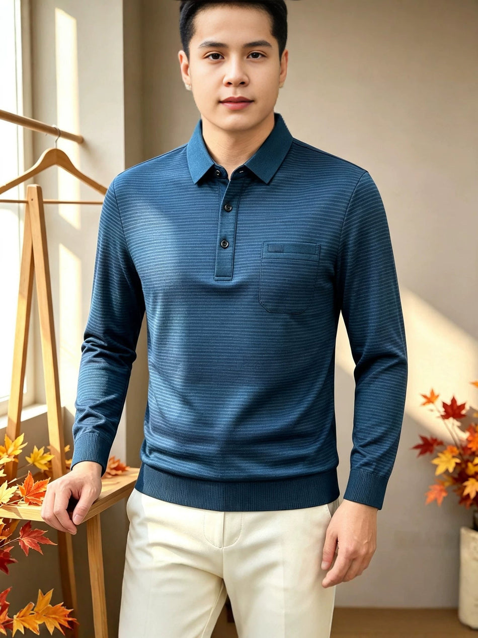 Men's Striped Long Sleeve Crewneck Casual Base Layer Shirt