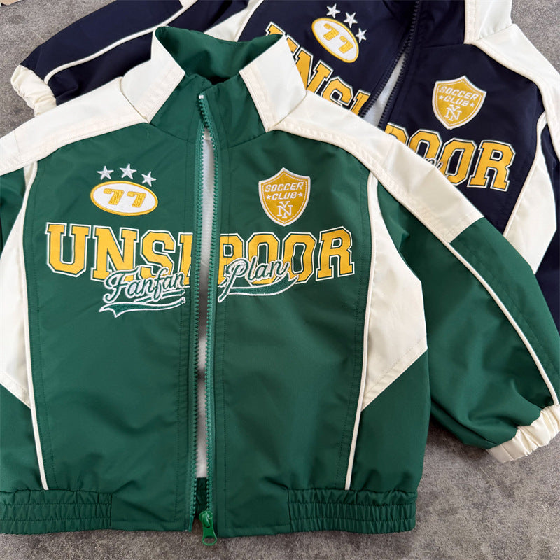 Kids' Cotton Embroidered Baseball Jacket Korean Style Autumn