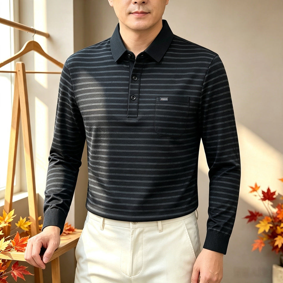Men's Striped Long Sleeve Crewneck Casual Base Layer Shirt