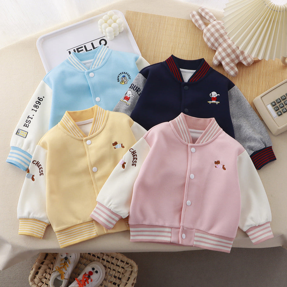 Kids' Cotton Blend Cartoon Baseball Jacket Cute Autumn Coat