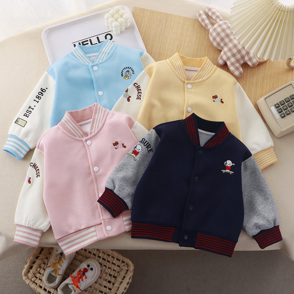 Kids' Cotton Blend Cartoon Baseball Jacket Cute Autumn Coat