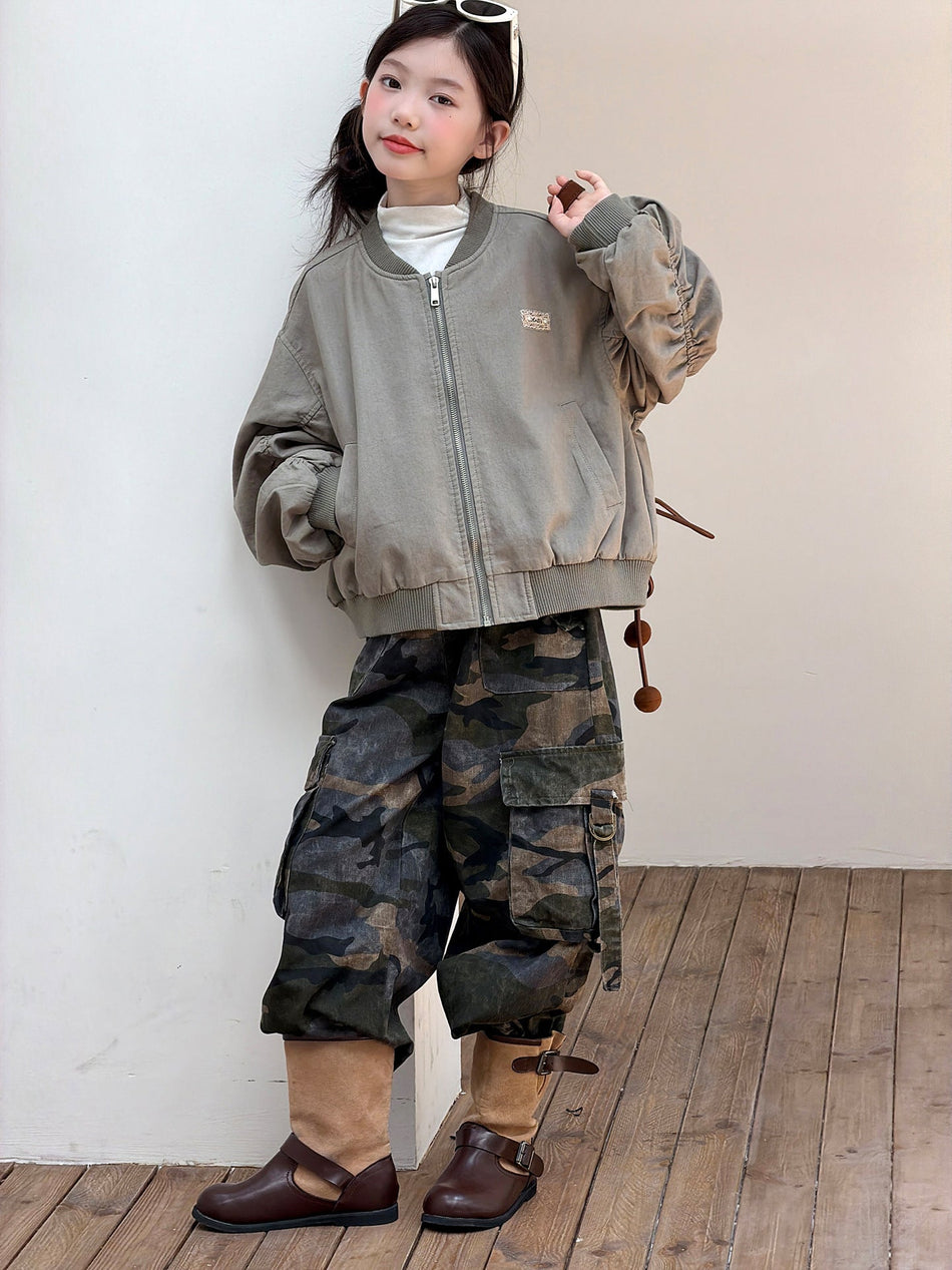 Girls' Casual Baseball Jacket, Western-Style Spring Autumn Jacket