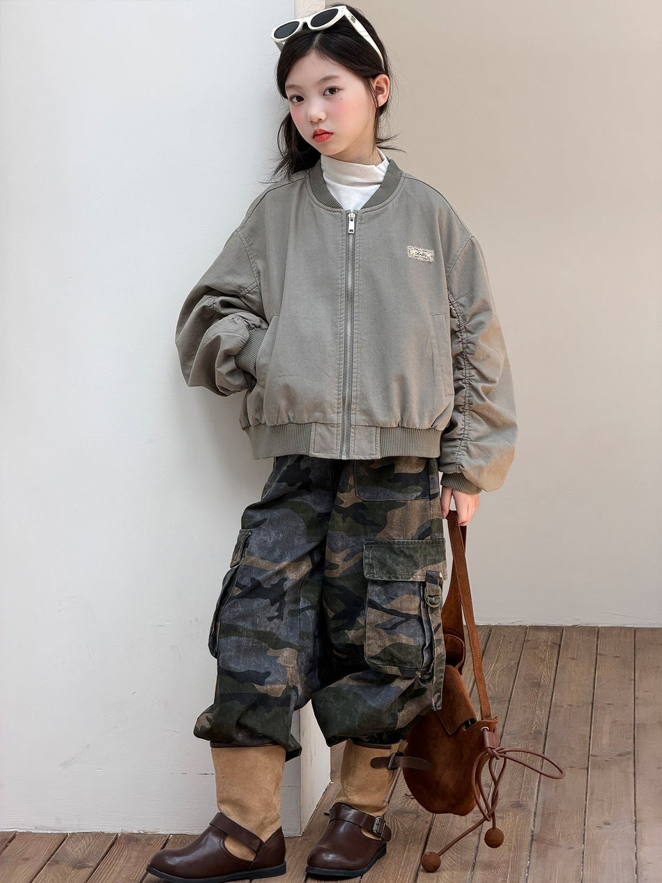 Girls' Casual Baseball Jacket, Western-Style Spring Autumn Jacket