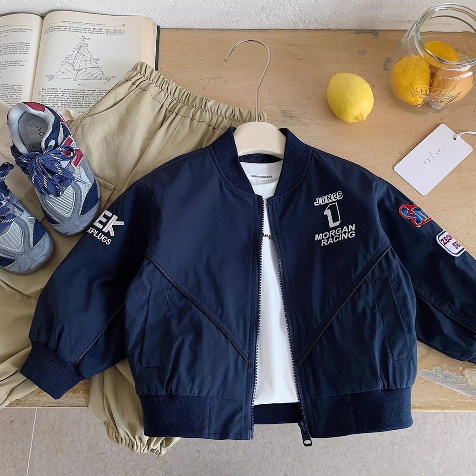 Boys' Embroidered Baseball Jacket, Korean-Style Cotton Casual