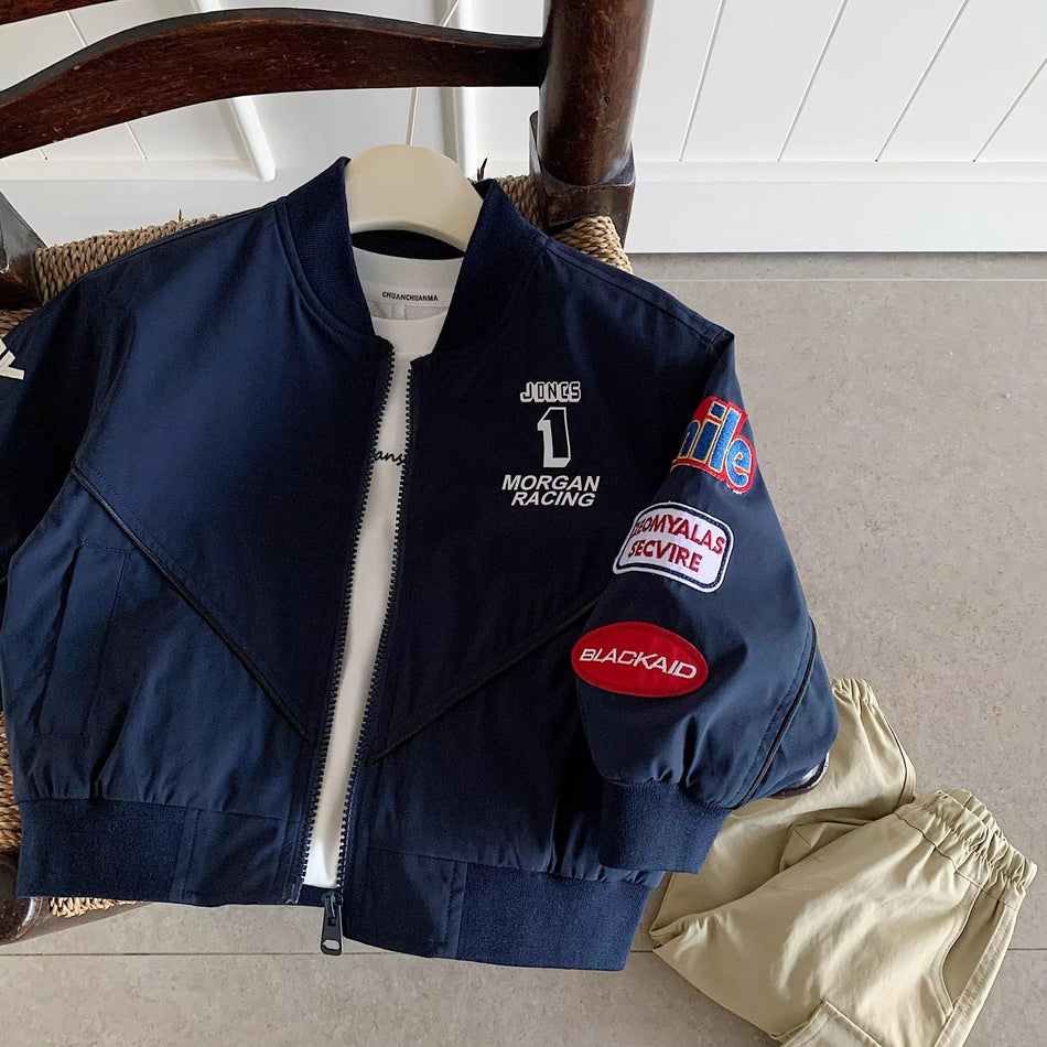 Boys' Embroidered Baseball Jacket, Korean-Style Cotton Casual