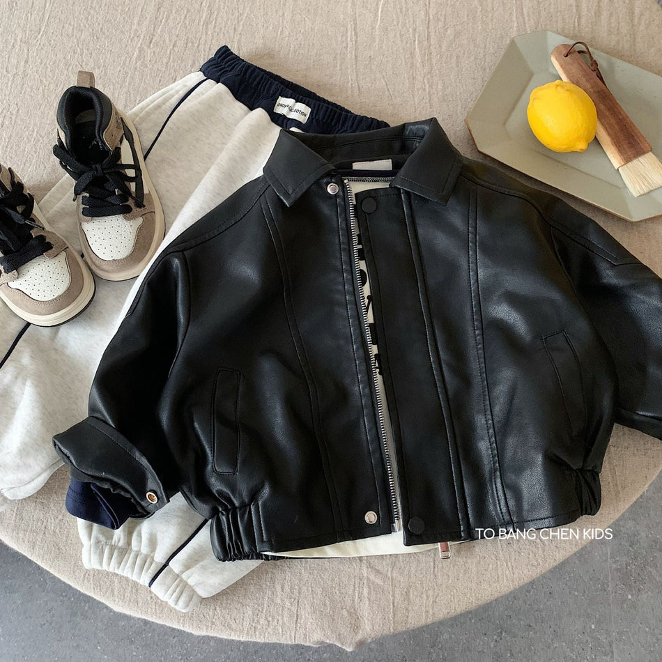 Kids' Leather Jacket, Korean-Style Thickened Autumn Winter Coat