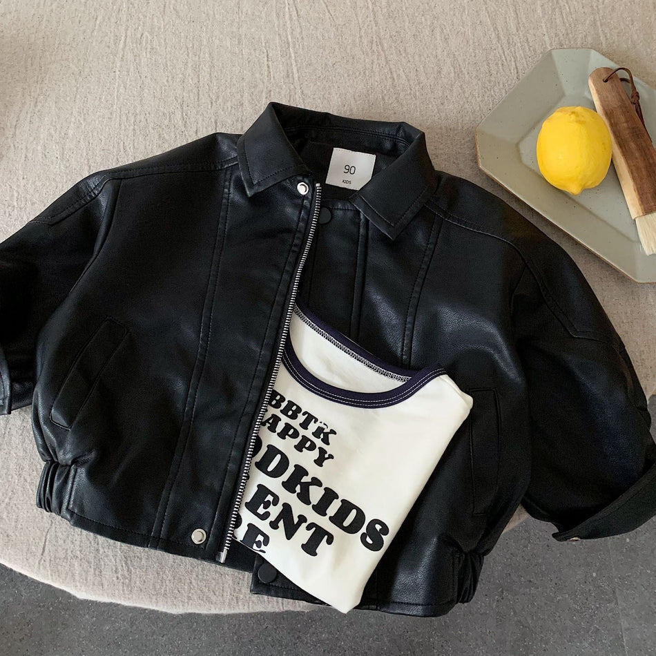 Kids' Leather Jacket, Korean-Style Thickened Autumn Winter Coat