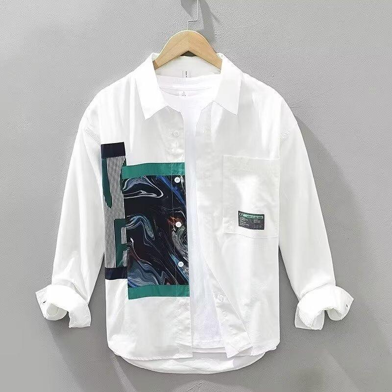 Men's Graffiti Stitching Long Sleeve Casual Shirt Jacket