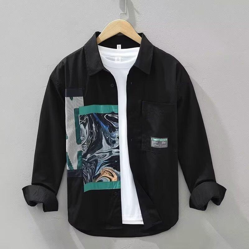 Men's Graffiti Stitching Long Sleeve Casual Shirt Jacket