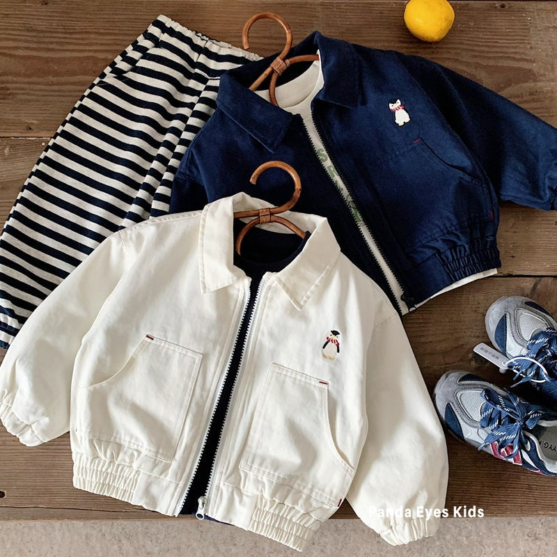 Boys' Embroidered Cotton Baseball Jacket – Korean Style