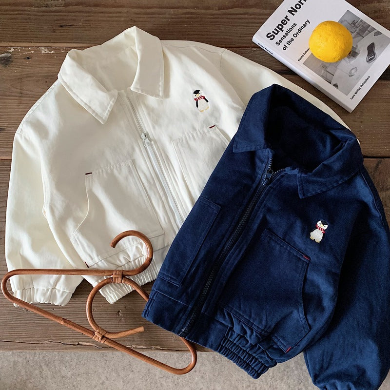 Boys' Embroidered Cotton Baseball Jacket – Korean Style