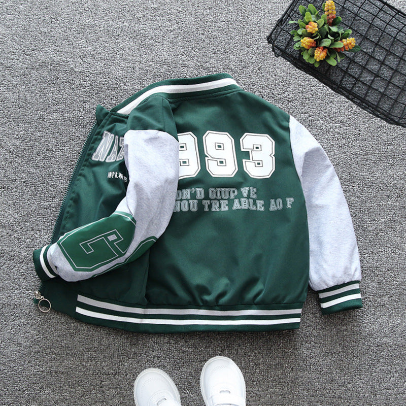 Boys' Korean Style Letter Print Jacket – Stand Collar Coat
