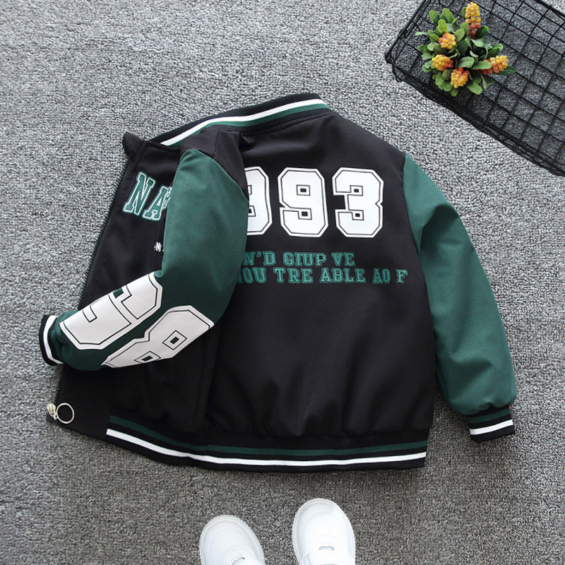 Boys' Korean Style Letter Print Jacket – Stand Collar Coat